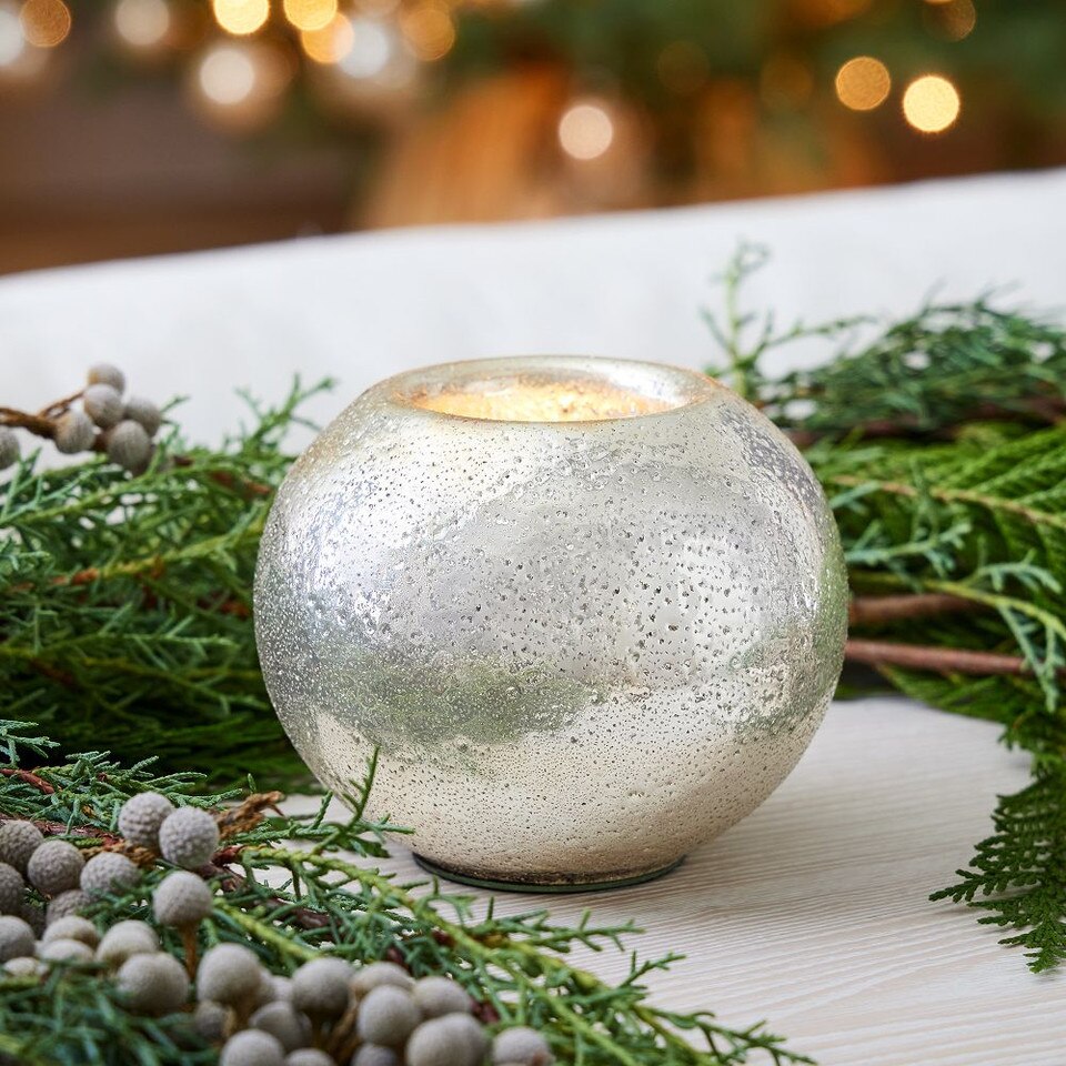 Silver Hammered Mercury Candleholders & Vases