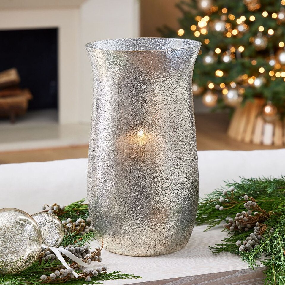 Silver Hammered Mercury Candleholders & Vases