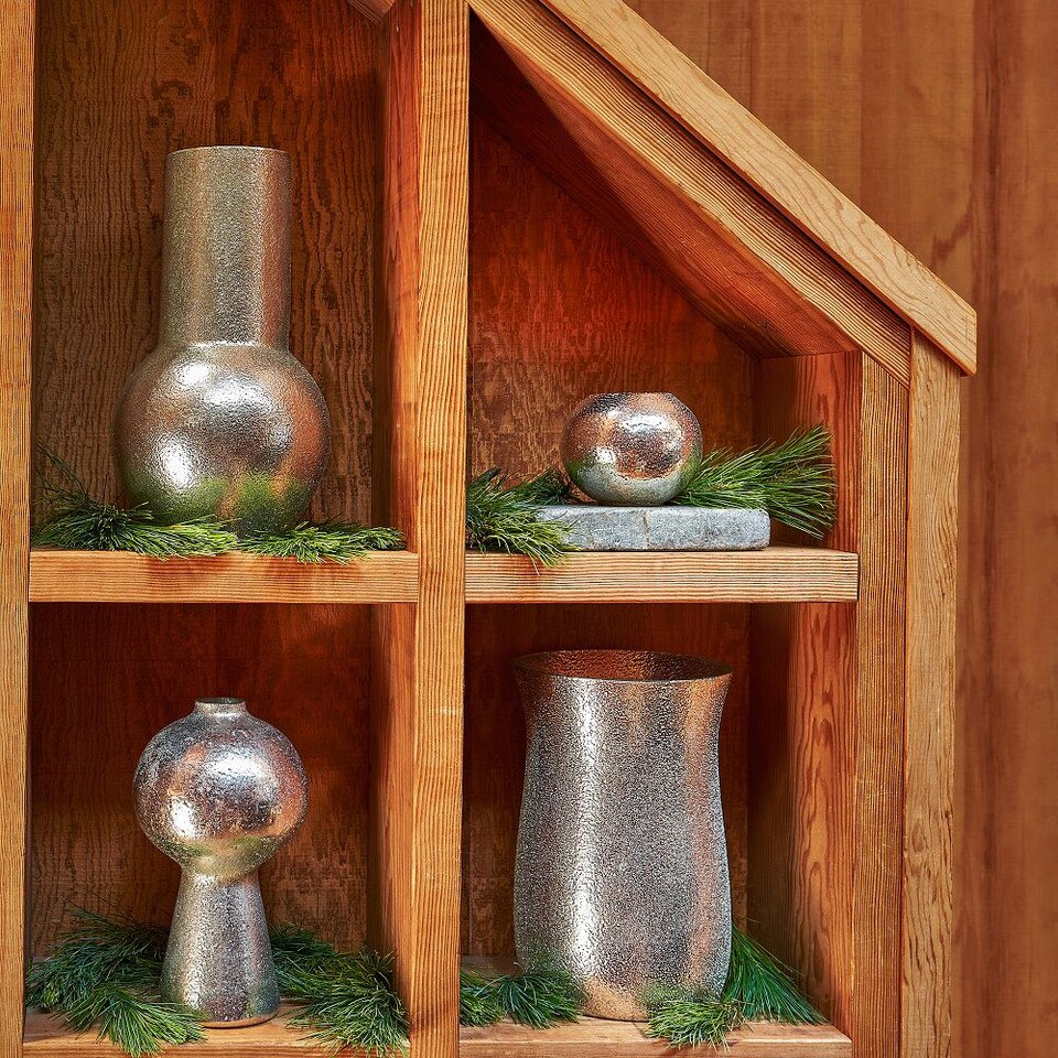 Silver Hammered Mercury Candleholders & Vases