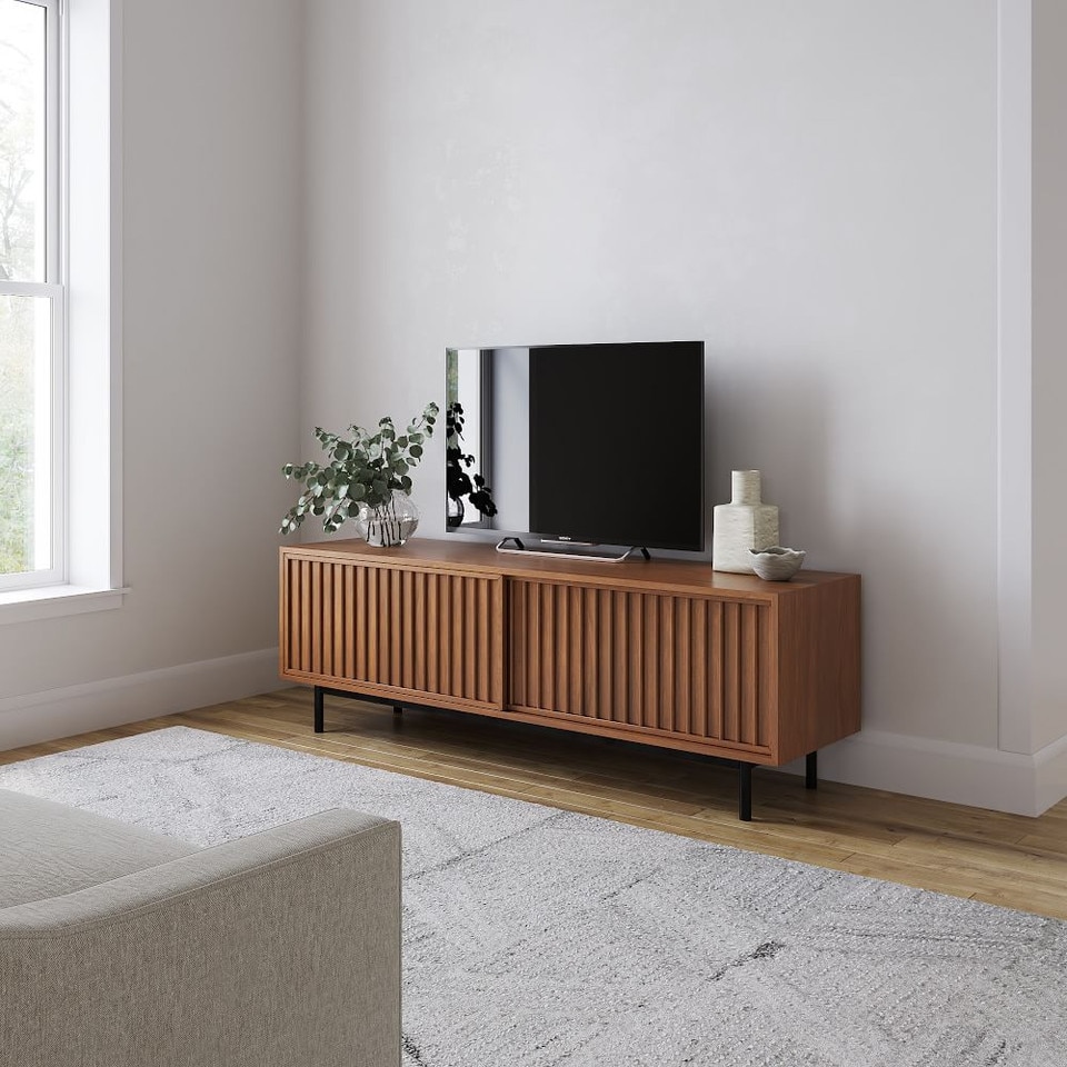 Slatted Media Console (170 cm) - Walnut