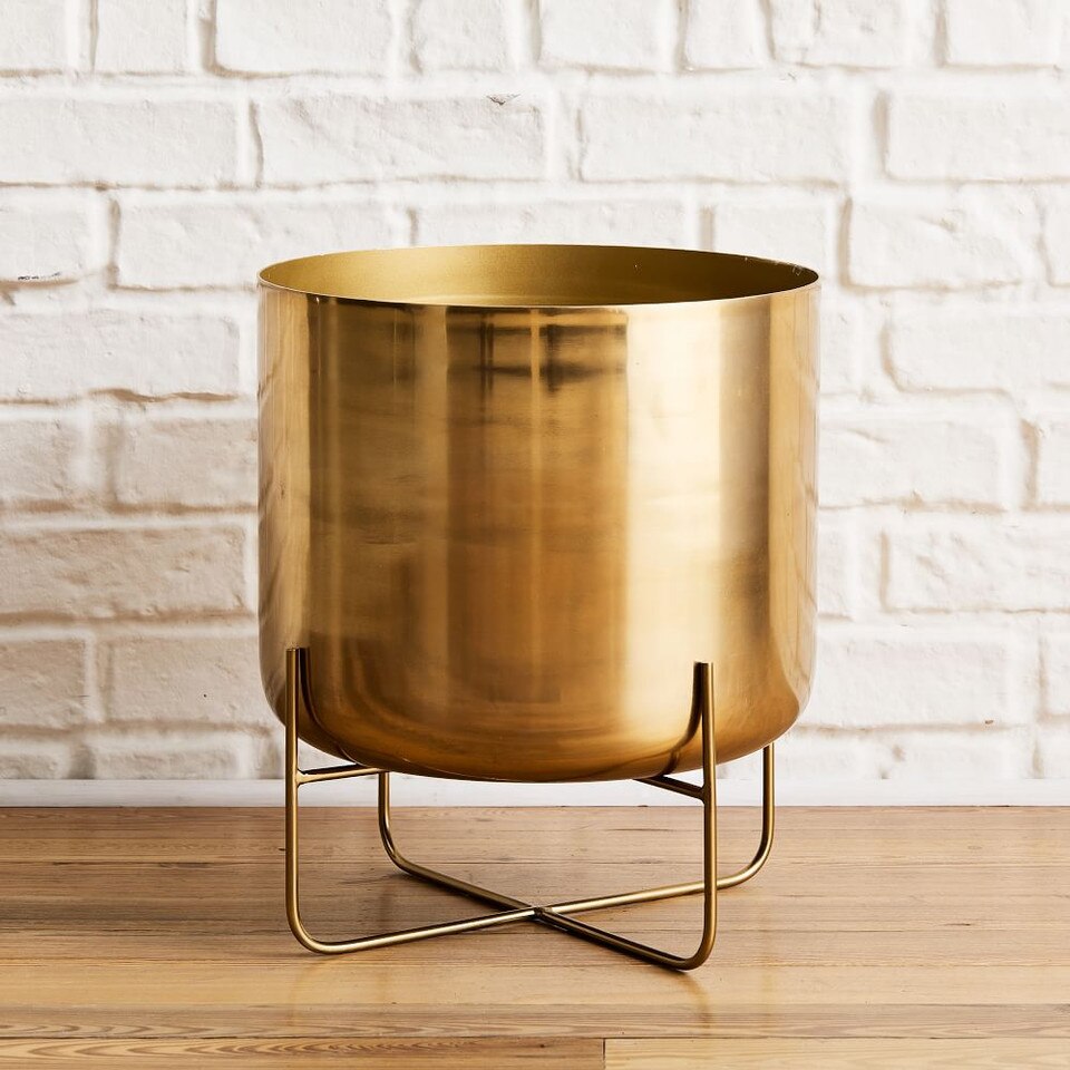 Spun Metal Standing Planter - Brass