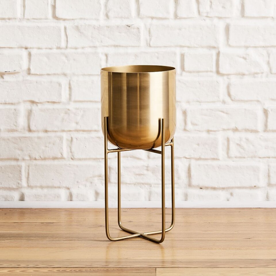 Spun Metal Standing Planter - Brass