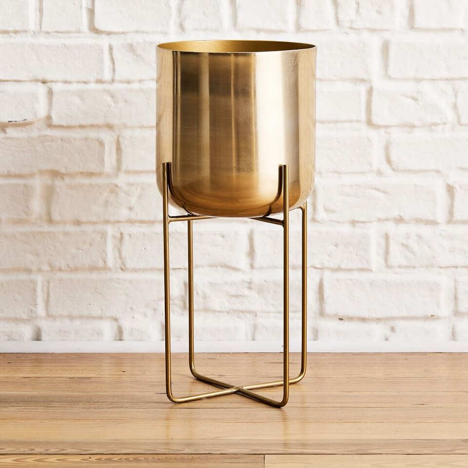 Spun Metal Standing Planter - Brass