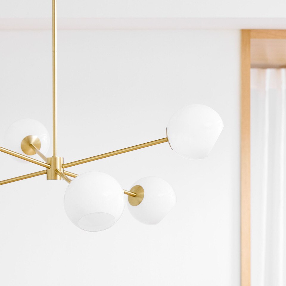 Staggered Glass 6-Light Chandelier - Milk/Antique Brass