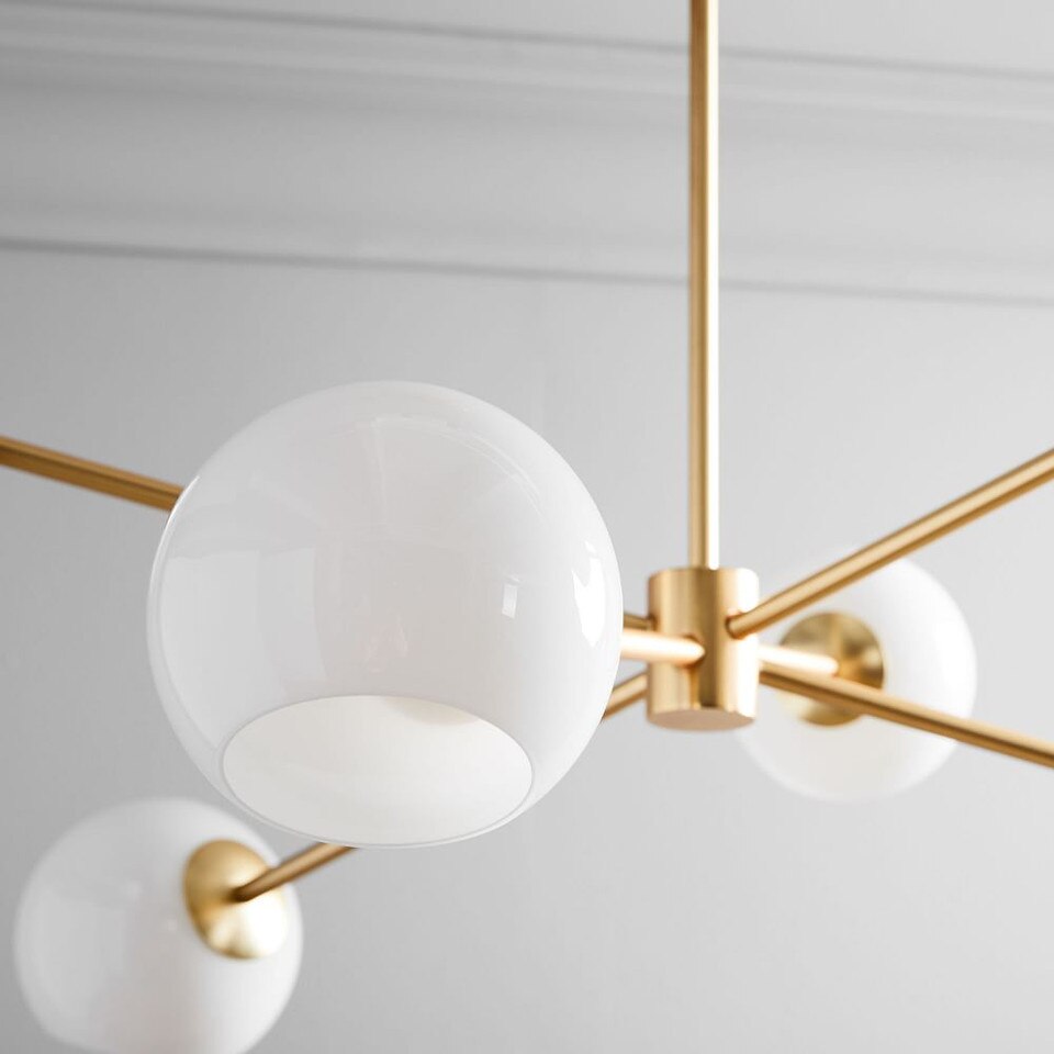 Staggered Glass 6-Light Chandelier - Milk/Antique Brass