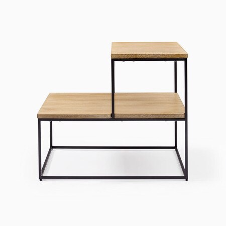 Streamline Tiered Side Table Whitewashed Mango Wood Antique Bronze West Elm Australia Streamline Tiered Side Table, Streamline Collection Tiered Side Table Whitewash Antique Bronze