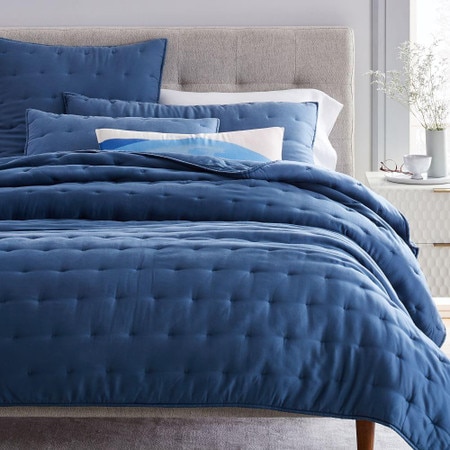 Tencel Crescent Stitch Coverlet Pillowcases Light Indigo