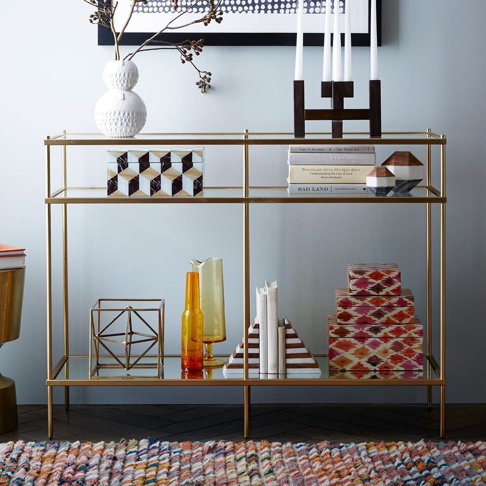Terrace Console - Glass/Mirror/Antique Brass