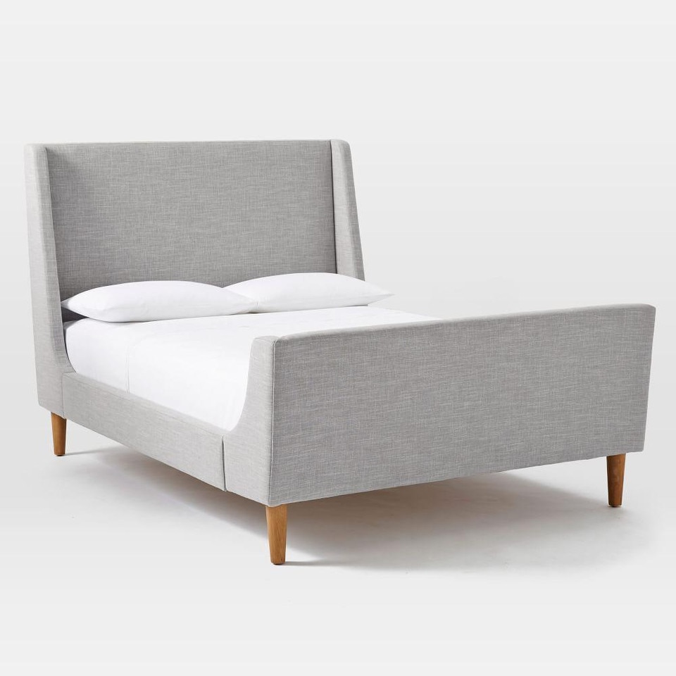 Upholstered Sleigh Bed- Linen Weave, Platinum