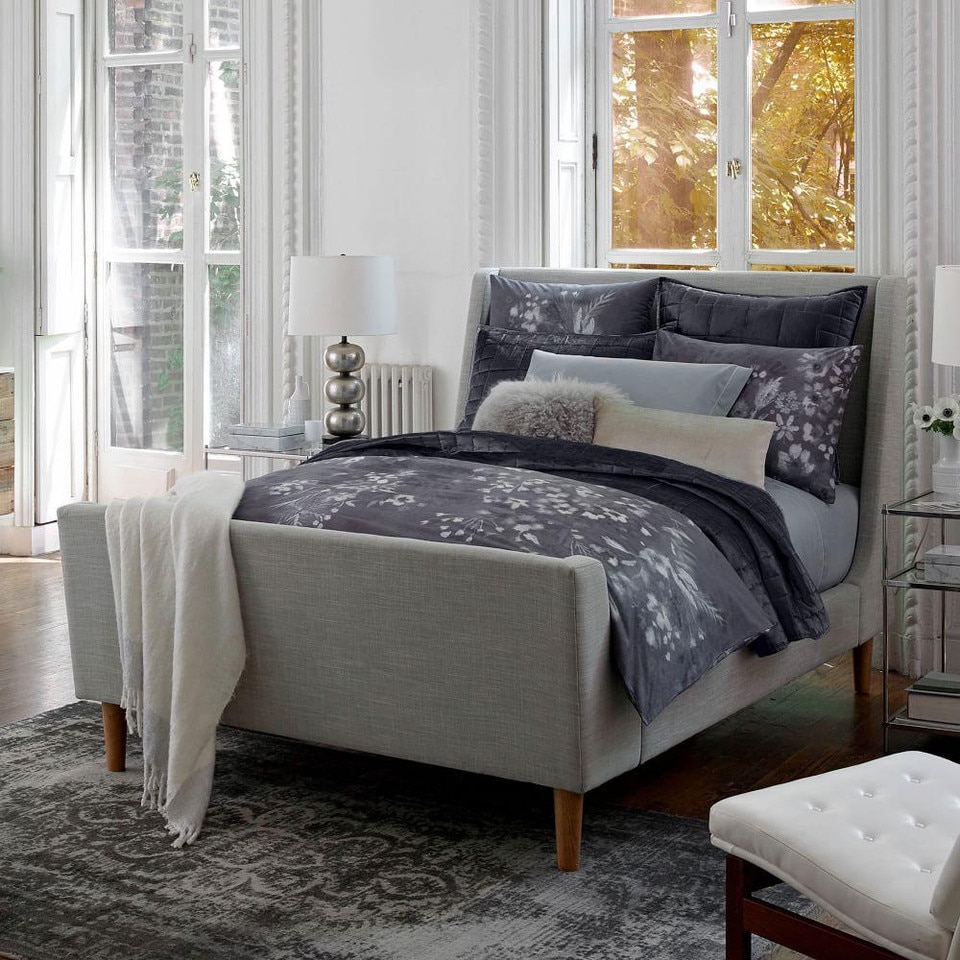 Upholstered Sleigh Bed- Linen Weave, Platinum