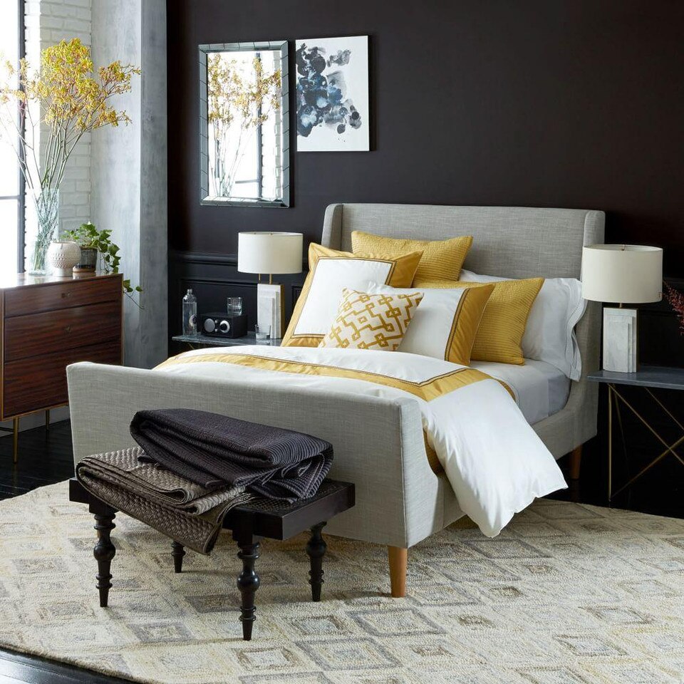 Upholstered Sleigh Bed- Linen Weave, Platinum