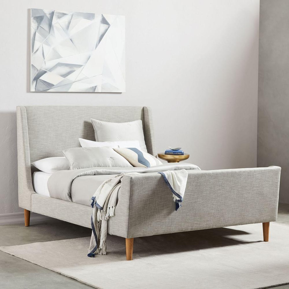 Upholstered Sleigh Bed- Linen Weave, Platinum