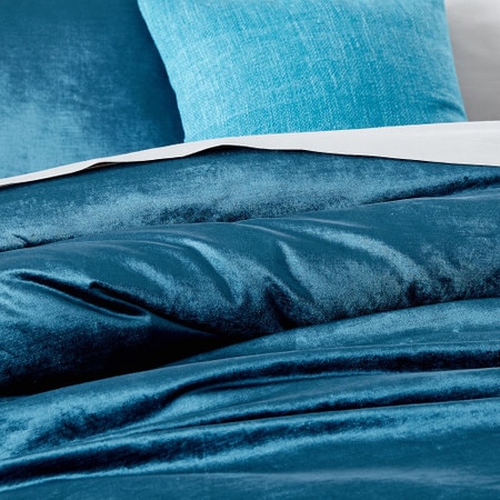 Washed Cotton Lustre Velvet Quilt Cover Pillowcases Regal Blue