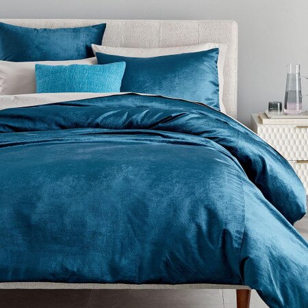 Washed Cotton Lustre Velvet Quilt Cover Pillowcases Regal Blue