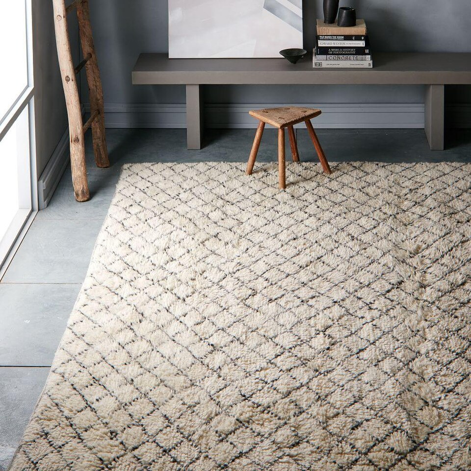 Watercolour Trellis Wool Shag Rug - Ivory