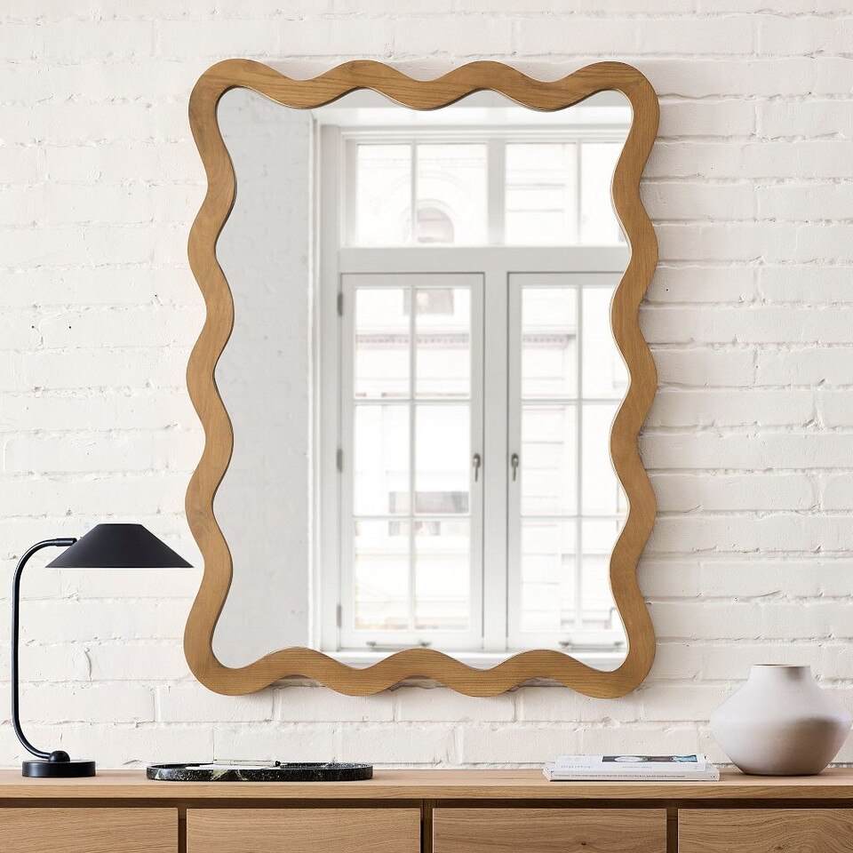 Wavy Wood Wall Mirror - 89 cm W x 120 cm H